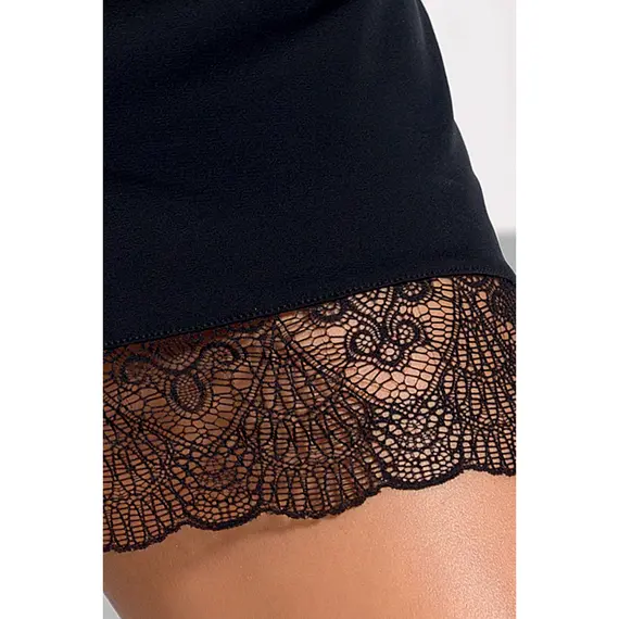 כותונת סאטן עם חוטיני תואם ALINA CHEMISE CASMIR, שחור, S-M, צבע: שחור,  מידה: S-M, 3 image