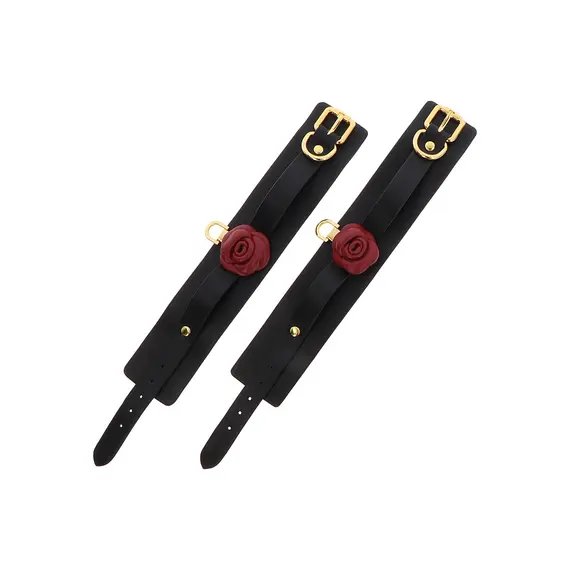 אזיקים אקסקלוסיבים לידיים| עור אמיתי | ציפוי זהב ודמוי עור | BDSM | Wild Roses Wrist Cuffs TABOOM, 7 image