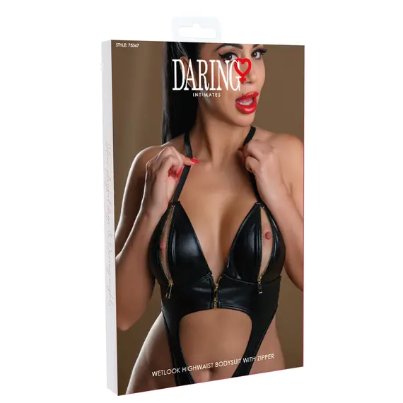 בגד גוף דמוי עור Wetlook Bodysuit With Zipper DARING, שחור, S-M, צבע: שחור,  מידה: S-M, 5 image