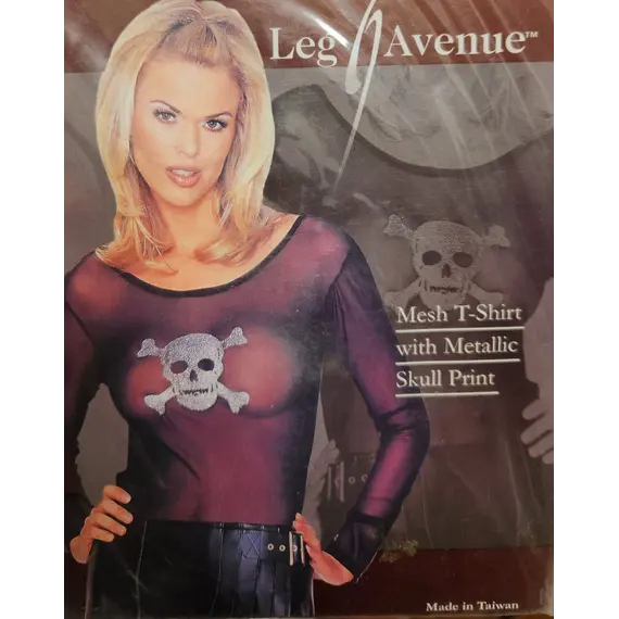 חולצה שקופה עם הדפס גולגולת מתכתי 8374 LEG AVENUE, שחור, S-L (ONE SIZE)