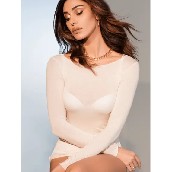 סריג עם צווארון פתוח מ​קשמיר ​ומודאל | שרוול ארוך | דגם 4064 | JADEA , אפור, S, צבע: אפור,  מידה: S, 2 image