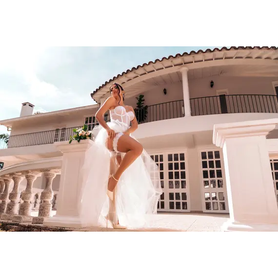 סט מחוך עם ביריות וחוטיני תואם | תחרה לבנה 8933 MAPALE, לבן, S-M, צבע: לבן,  מידה: S-M, 4 image