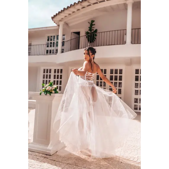 סט מחוך עם ביריות וחוטיני תואם | תחרה לבנה 8933 MAPALE, לבן, S-M, צבע: לבן,  מידה: S-M, 3 image