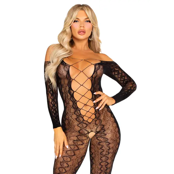 גרביון גוף סקסי | שרוול ארוך | ללא מפשעה | 89357 LEG AVENUE, שחור, S-L (ONE SIZE), 3 image