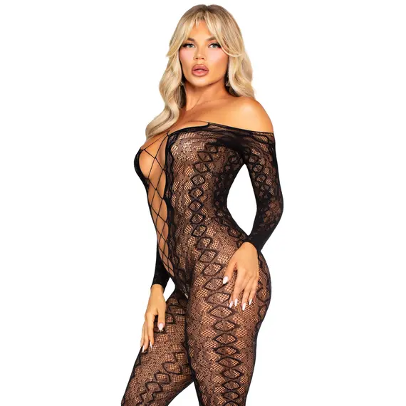 גרביון גוף סקסי | שרוול ארוך | ללא מפשעה | 89357 LEG AVENUE, שחור, S-L (ONE SIZE), 2 image