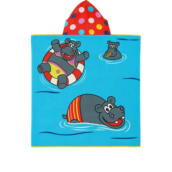 מגבת פונצ'ו עם כובע 100% כותנה LE COMPTOIR DE LA PLAGE, ONE SIZE,, צבע אביזרים: Hippo,  מידה: ONE SIZE, 2 image