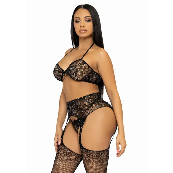 סט הלבשה תחתונה | 3 חלקים עם אבני חן | 81656X | PLUS SIZE LEG AVENUE, שחור, XL-2XL, 6 image