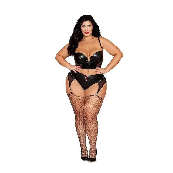 סט 2 חלקים חזייה מרופדת ותחתון תואם עם רצועות נשלפות 13663X DREAMGIRL, שחור, 2XL, צבע: שחור,  מידה: 2XL