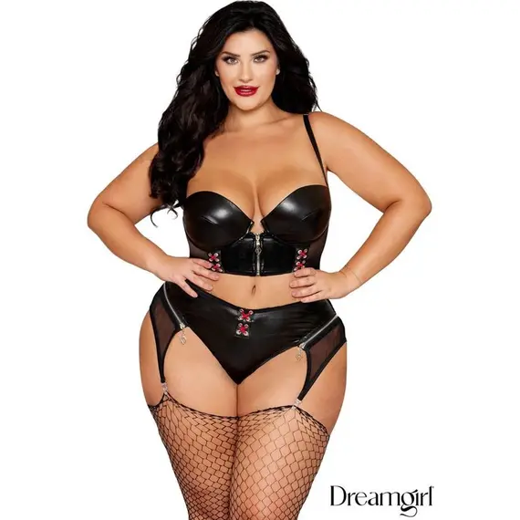 סט 2 חלקים חזייה מרופדת ותחתון תואם עם רצועות נשלפות 13663X DREAMGIRL, שחור, 2XL, צבע: שחור,  מידה: 2XL, 4 image
