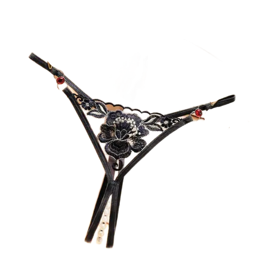 תחתון חוטיני עם פנינים דגם MASCULINE LIVIA CORSETTI, S-L (ONE SIZE), שחור