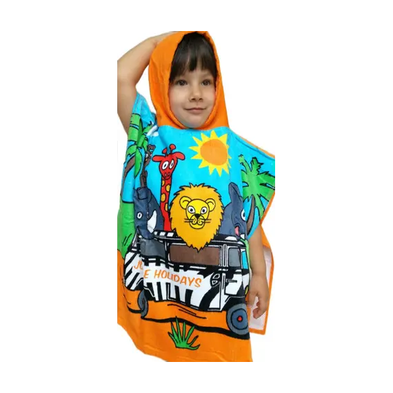 מגבת פונצ'ו עם כובע 100% כותנה,jungle