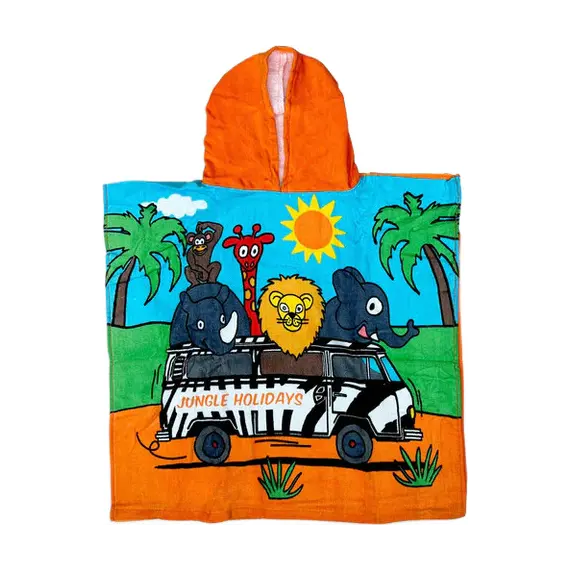 מגבת פונצ'ו עם כובע 100% כותנה | LE COMPTOIR DE LA PLAGE, ONE SIZE, פרינט, צבע אביזרים: Jungle,  מידה: ONE SIZE, 3 image