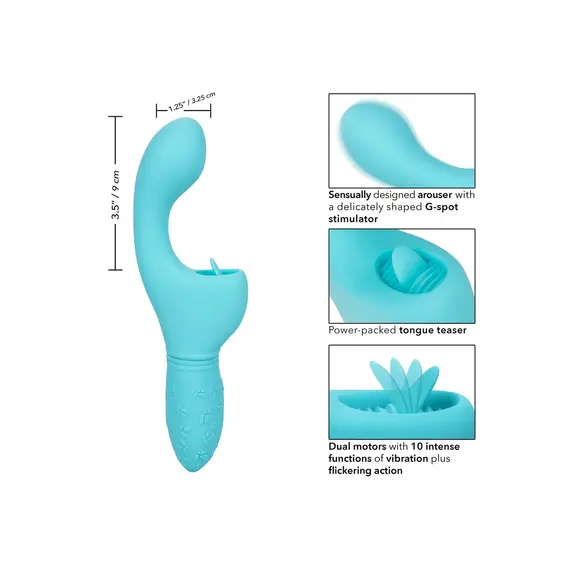 ויברטור עם מלקק | 10 תוכניות רטט | CALEXOTICS, כחול, צבע: כחול, 2 image