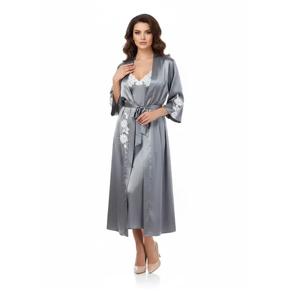 חלוק סאטן עם תחרה Santorini KOMILFO, ירוק, XL, צבע: ירוק,  מידה: XL, 2 image