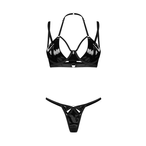 סט סקסי 2 חלקים | חזייה עם ברזלים | דמוי עור | Keira Lise OBSESSIVE, שחור, L-XL, צבע: שחור,  מידה: L-XL