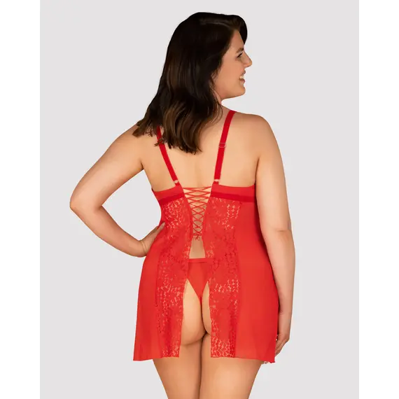 כותונת אדומה עם שרוכים ותחתון בגזרה קלאסית תואם | BLOSSMINA | OBSESSIVE, אדום, 4XL-5XL, צבע: אדום,  מידה: 4XL-5XL, 2 image