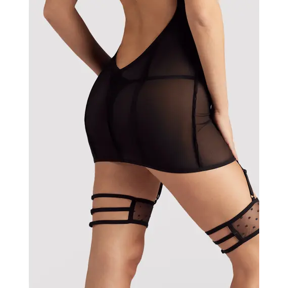 כותונת עם ביריות | חזיית ברזלים וחוטיני תואם | NUITES OBSESSIVE, שחור, L-XL, צבע: שחור,  מידה: L-XL, 8 image