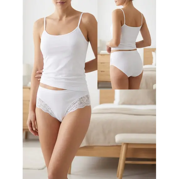 תחתוני כותנה עם תחרה DR 202 ROSSOPORPORA, לבן, S, צבע: לבן,  מידה: S, 5 image