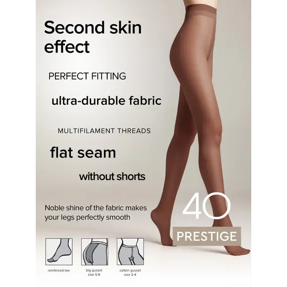 גרביון קלאסי 40 דנייר | PRESTIGE 40 | SILK EFFECT CONTE CONTE, MOCCA, S-2, צבע: MOCCA,  מידה: S-2, 3 image