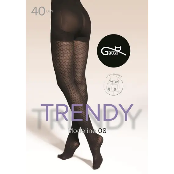 גרביונים מדוגמים | מחטב בצורת שורט | MODELINE WZ.08 40 DEN GATTA, שחור, 2, צבע: שחור,  מידה: 2