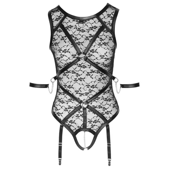 בגד גוף תחרה עם מפשעון חשוף | אזיקים הכלולים | BODY COTTELLI, שחור, S, צבע: שחור,  מידה: S, 7 image