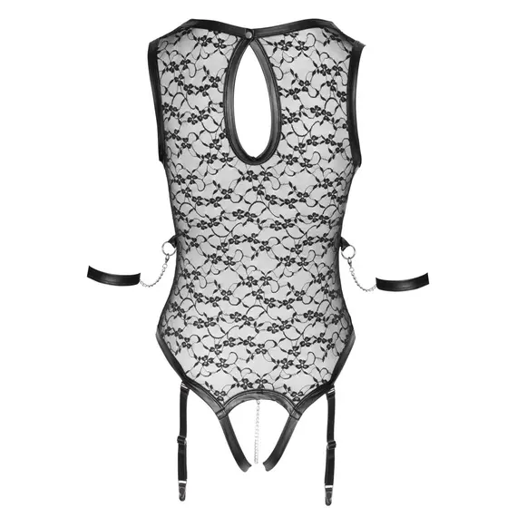 בגד גוף תחרה עם מפשעון חשוף | אזיקים הכלולים | BODY COTTELLI, שחור, S, צבע: שחור,  מידה: S, 6 image