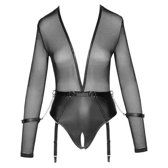 בגד גוף עם מפשעון חשוף האזיקים הכלולים עם שרשראות קרבינר | BODY | COTTELLI, שחור, S, צבע: שחור,  מידה: S, 4 image
