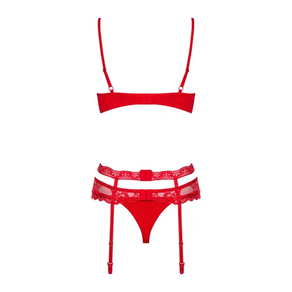 סט של חזייה, חוטיני ובירית תואם | קאפים עם ברזלים | HEARTINA OBSESSIVE, אדום, L-XL, צבע: אדום,  מידה: L-XL, 2 image