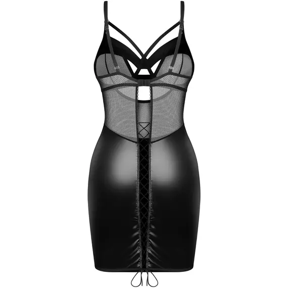 כותונת דמוי עור וחוטיני תואם | קאפים עם ברזלים | DOMINNA OBSESSIVE